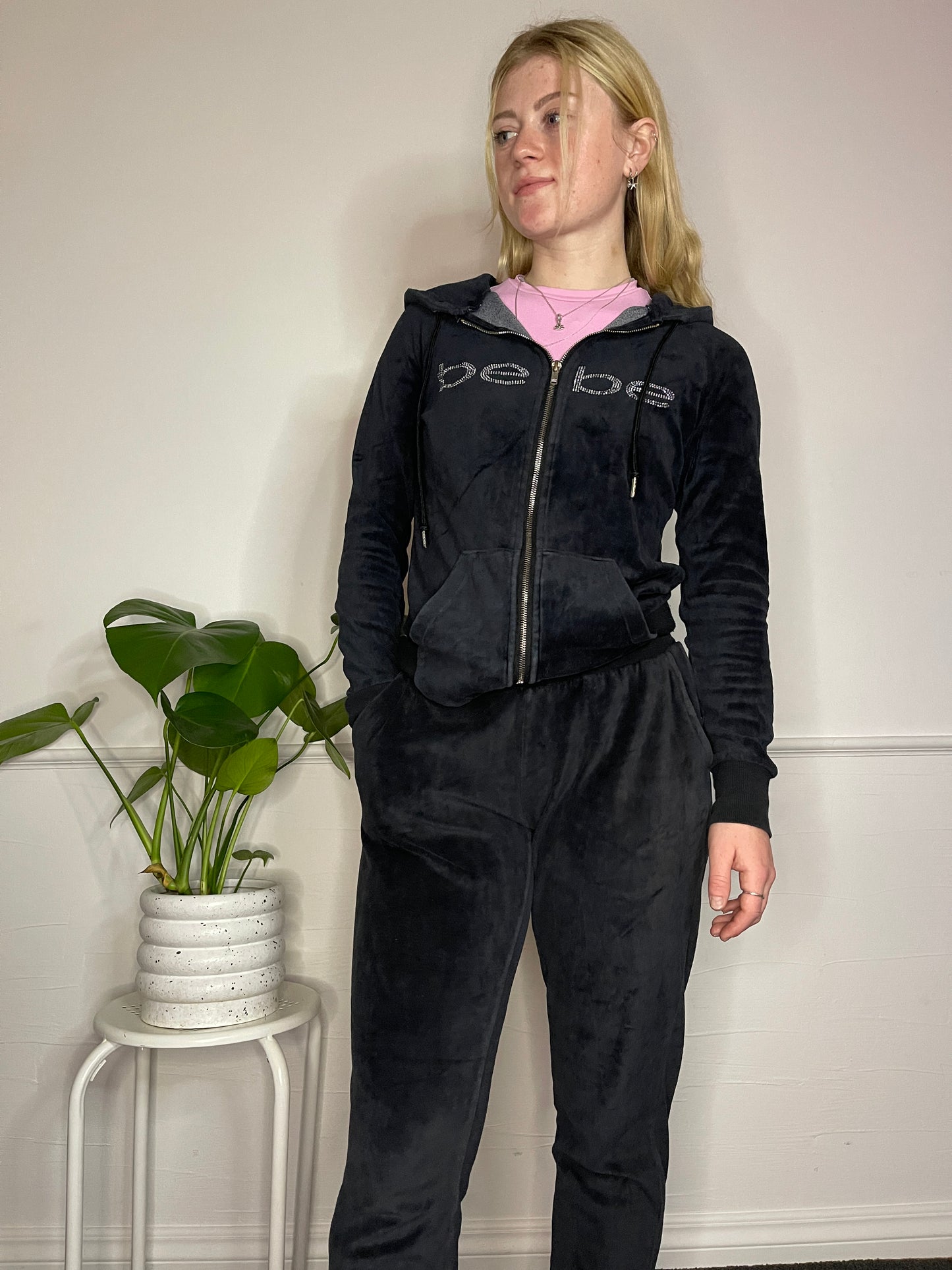 BEBE Velour Bedazzled Tracksuit