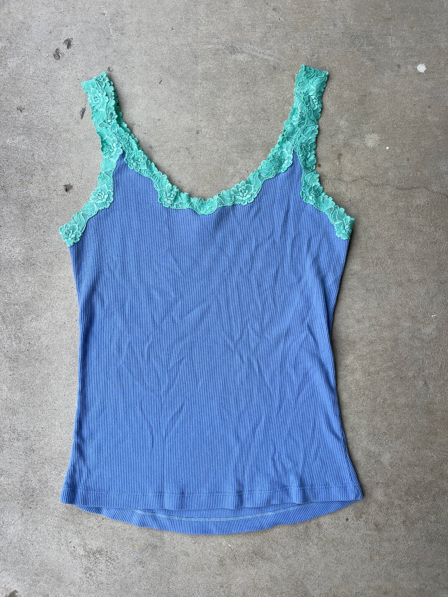 Blue Lace Trim Tank Top