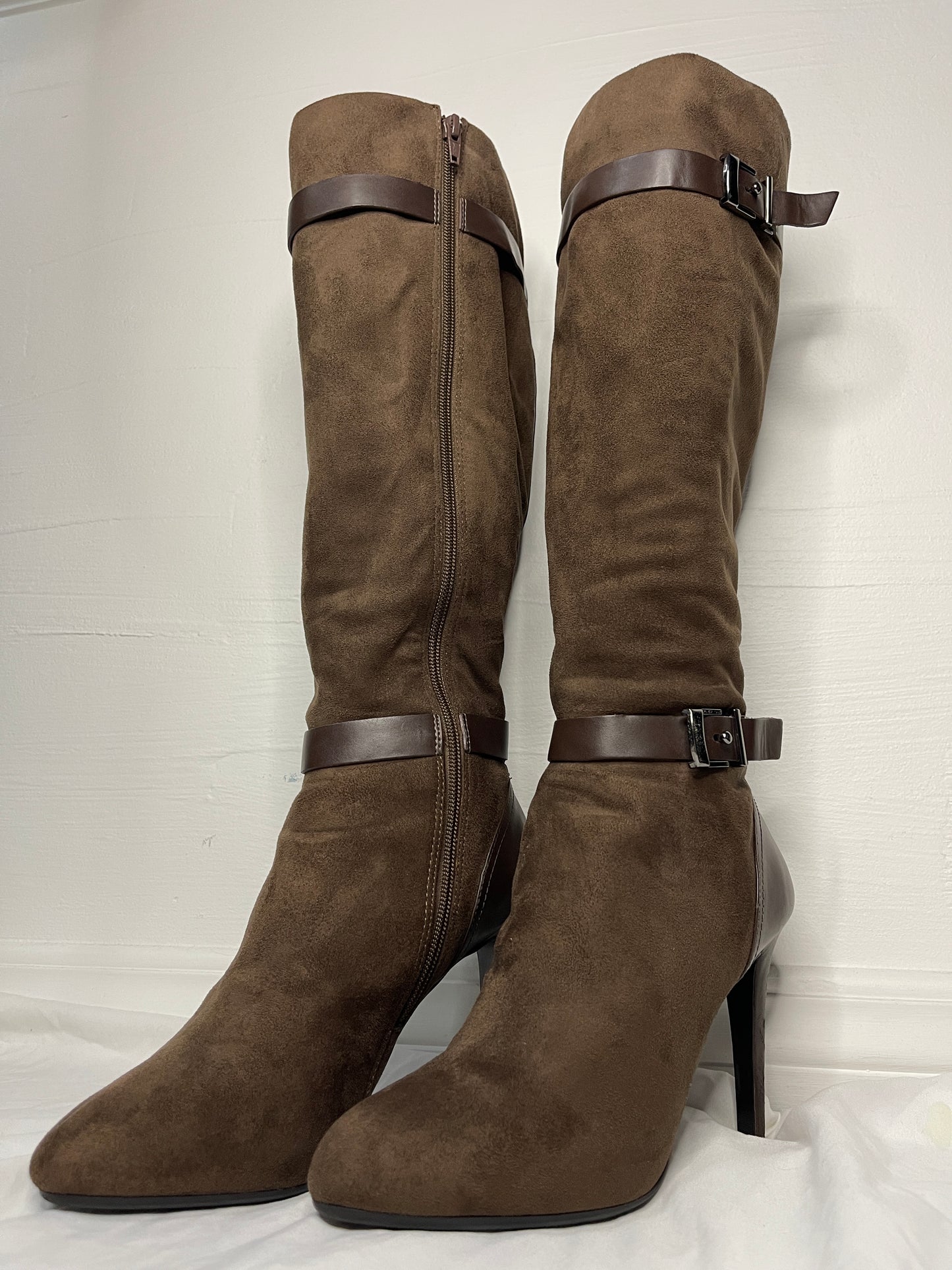 CHARLES & KEITH Suede Buckle Zip Up Boots