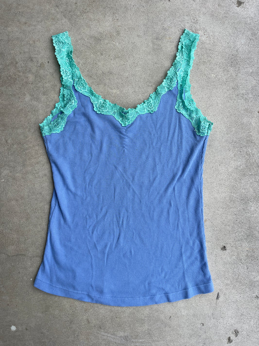 Blue Lace Trim Tank Top