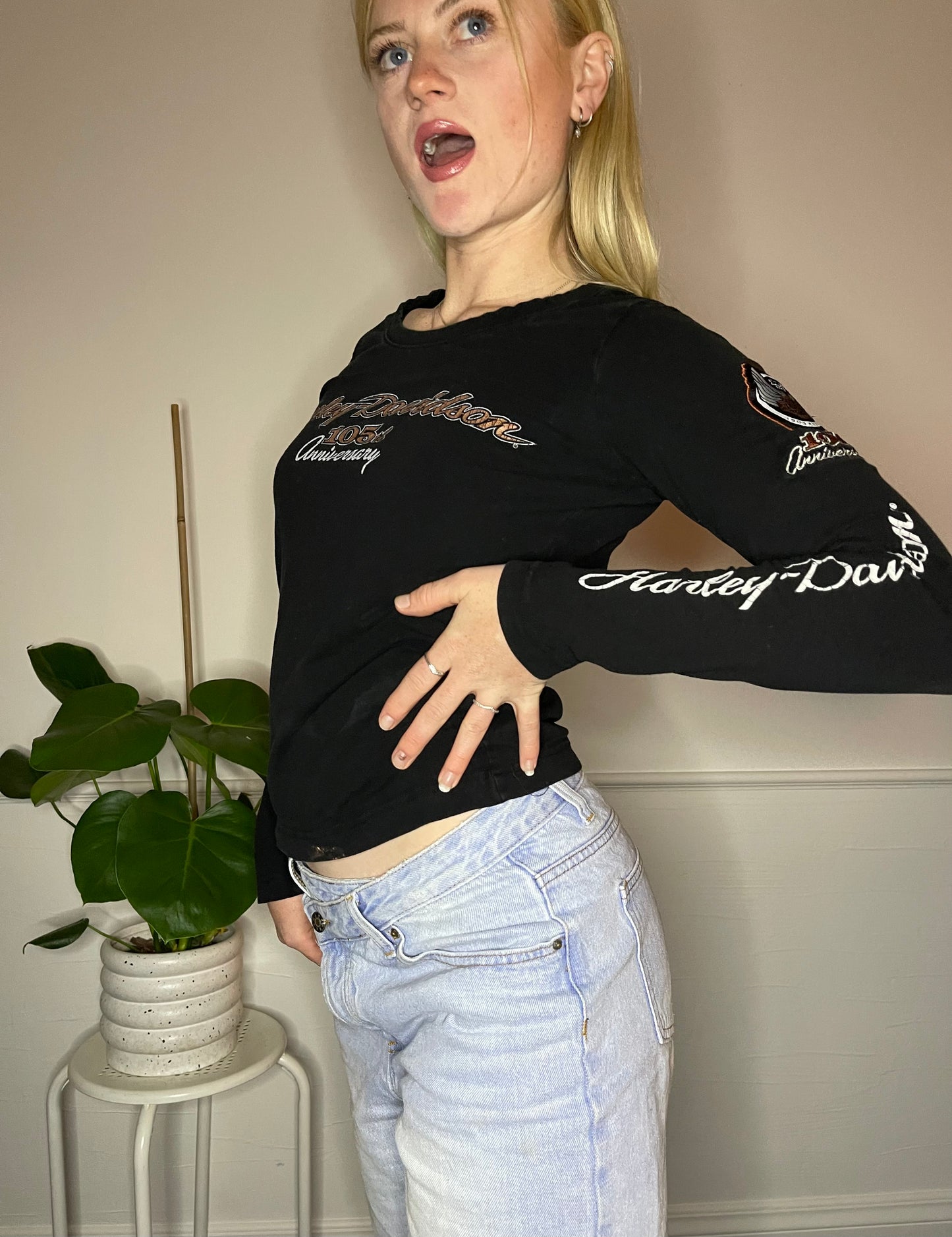 Harley Davidson Embroidered Long Sleeve Top