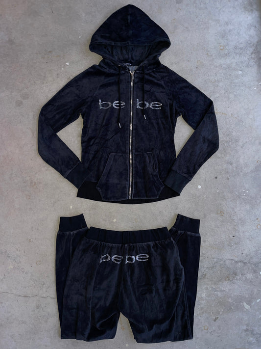 BEBE Velour Bedazzled Tracksuit