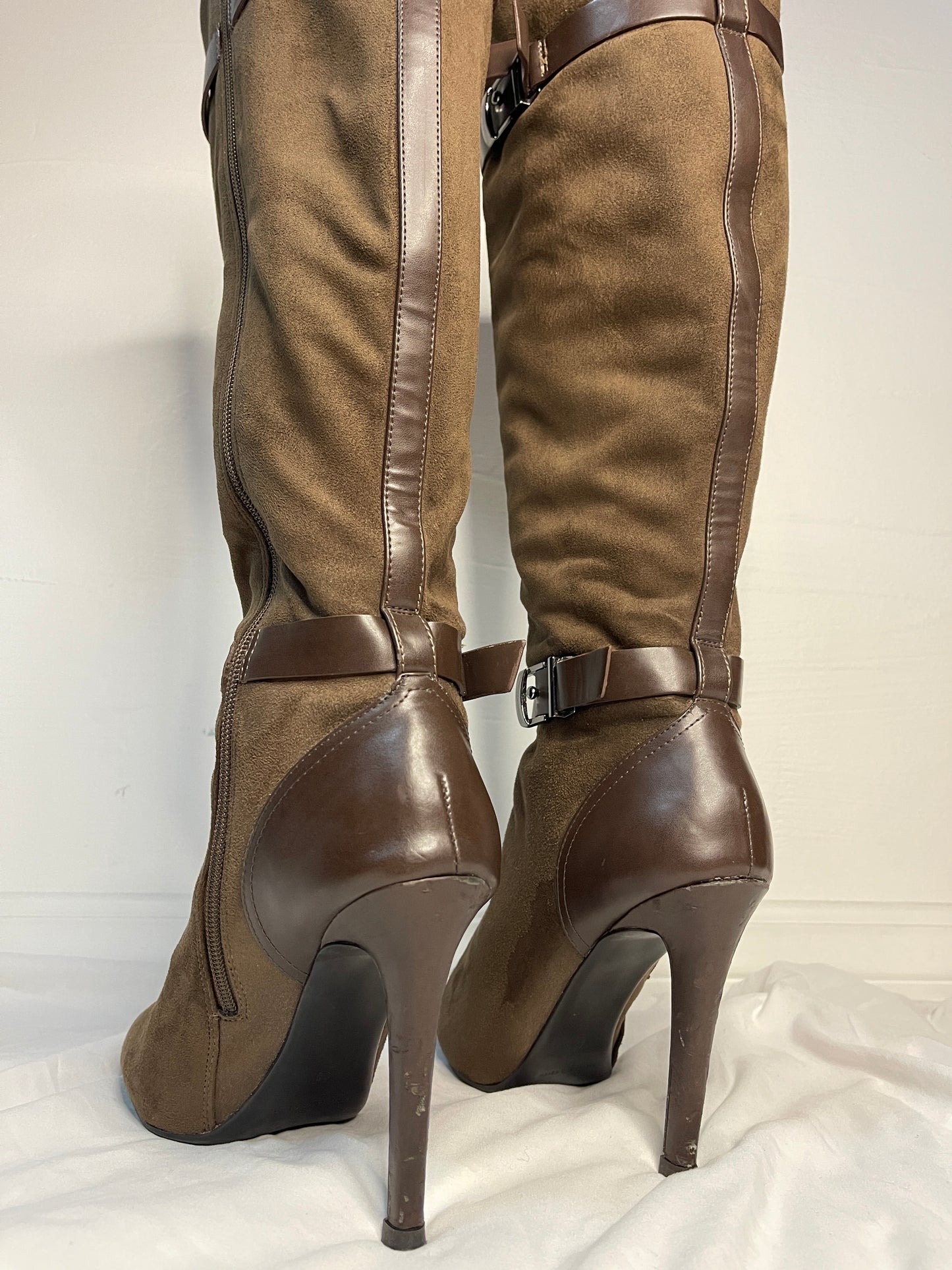 CHARLES & KEITH Suede Buckle Zip Up Boots