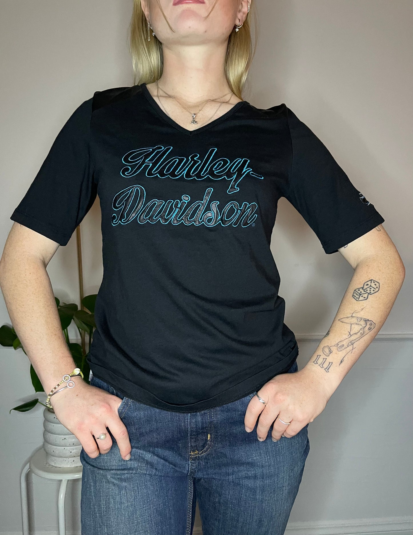 Harley Davidson Y2K V-Neck Womens T-Shirt