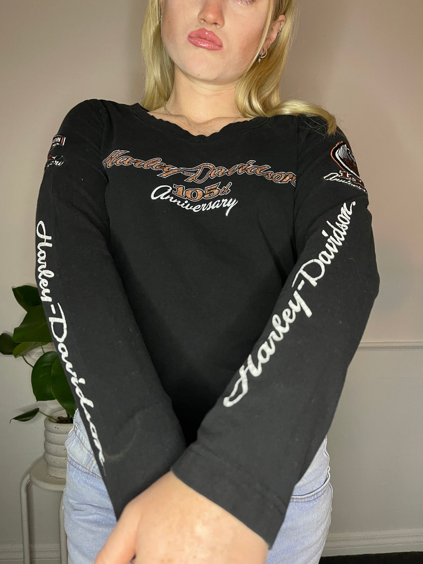 Harley Davidson Embroidered Long Sleeve Top